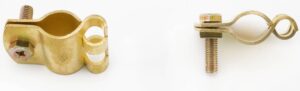 Brass earth clip shown from the front and side