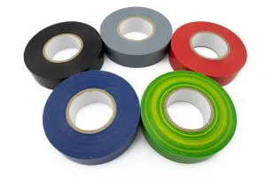 PVC insulation tape rolls in assorted colours