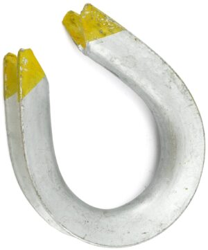 Wire rope thimble with curved seat and yellow ends