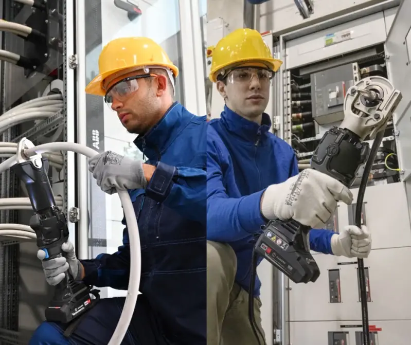 Battery hydraulic crimping tools in use