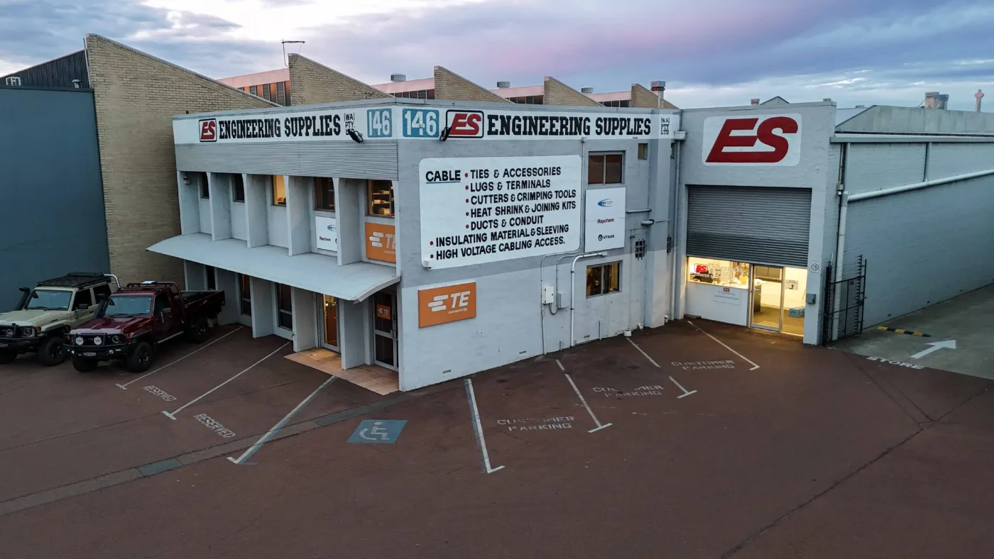 Engineering Supplies shop front and trade counter at 146 Welshpool Road, Welshpool at dusk